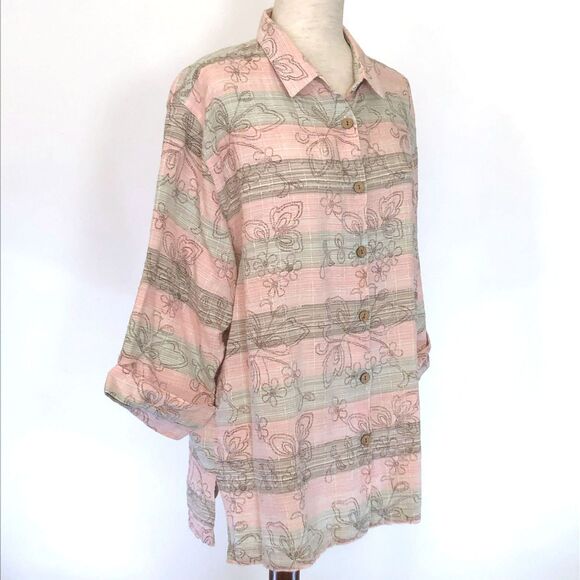 Dress Barn 1X Button-Up Shirt Pink Green Brown - Picture 8 of 8